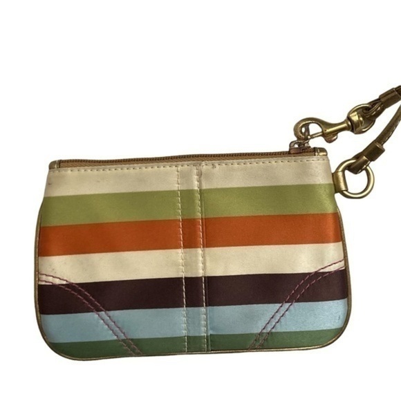 Coach legacy striped multicolor wristlet bag sateen and leather RARE - Picture 5 of 6